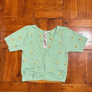 ZARA Floral Knit Wrap Top